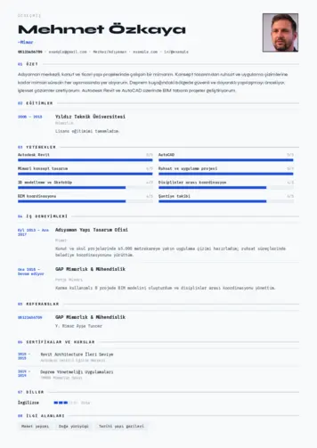 Mimar Cv Örnekleri cv indir